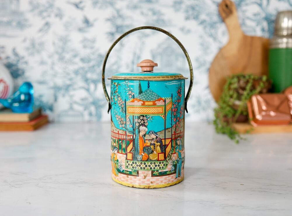 VTG Persian Art Tin Litho Box England MCM Retro Arabian Grandmillennial Boho